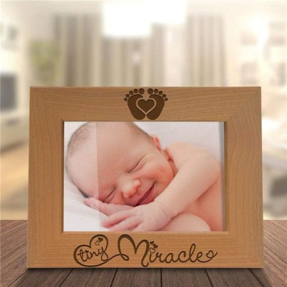 Tiny Miracle Engraved Natural Wood Picture Frame, Baby Announcement Photo Frame - Picture 4 of 7